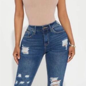 Fashion Nova Distressed Blue Skinny Jeans